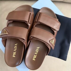 Prada Chocolate Leather Slides